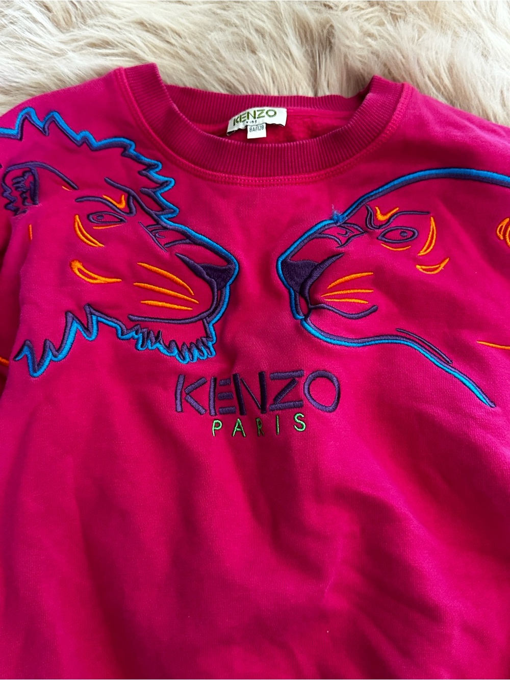 Kenzo Kids Kiki panther lion fuchsia Crew Sweatshirt Sz 8 - Picture 3 of 6